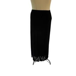 Black Fringe Maxi Skirt Sz S Western Rodeo Slinky Stretch